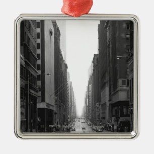 Street in NY city B&W Metal Ornament