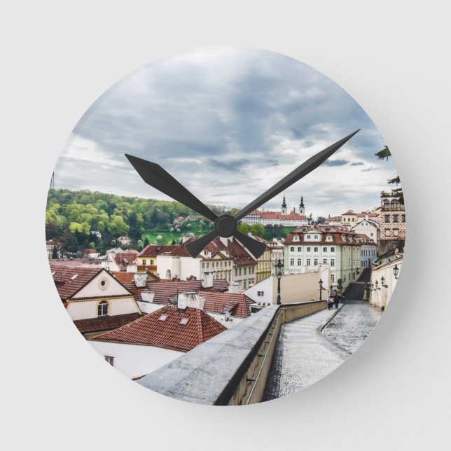 Street in Prague downtown Round Clock (Front)