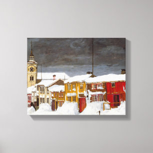 Street in Røros in Winter Barn House Harald Sohlbe Canvas Print