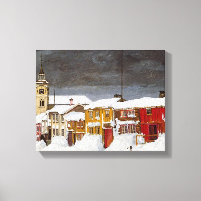 Street in Røros in Winter Barn House Harald Sohlbe Canvas Print (Front)