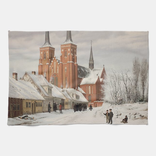 Street in Roskilde 1836 Kitchen Towel (Horizontal)