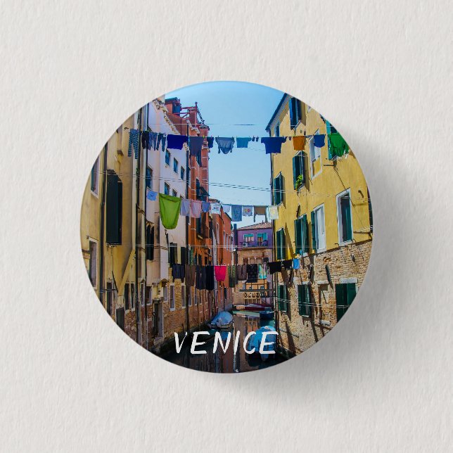 Street in Venice with laundry washed clothes Italy 1 Inch Round Button (Front)