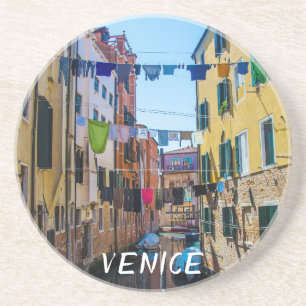 Street in Venice with laundry washed clothes Italy Coaster