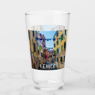 Street in Venice with laundry washed clothes Italy Glass