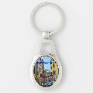 Street in Venice with laundry washed clothes Italy Keychain