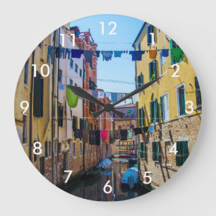 Street in Venice with laundry washed clothes Italy Large Clock