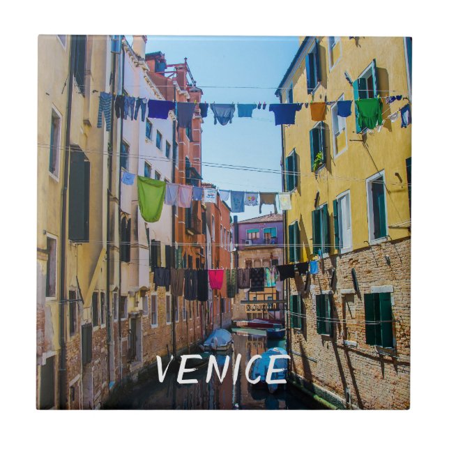 Street in Venice with laundry washed clothes Italy Tile (Front)