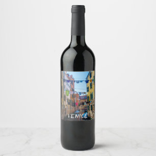 Street in Venice with laundry washed clothes Italy Wine Label