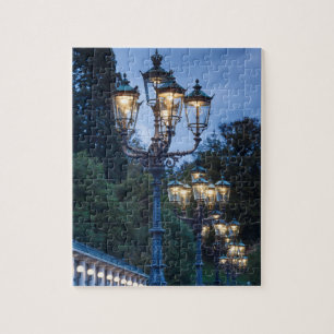 Street lamps at night, Germany Jigsaw Puzzle
