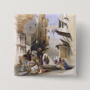 Street Leading to El Azhar, Grand Cairo, pub. 1846 2 Inch Square Button
