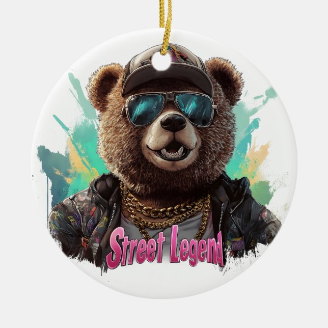 Street Legend Bear - Cool Graphic Design Ceramic Ornament (Front)