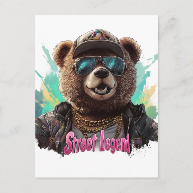 Street Legend Bear - Cool Graphic Design Postcard (Front)