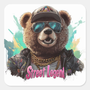 Street Legend Bear - Cool Graphic Design Square Sticker