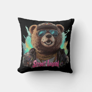 Street Legend Bear - Cool Graphic Design Throw Pillow