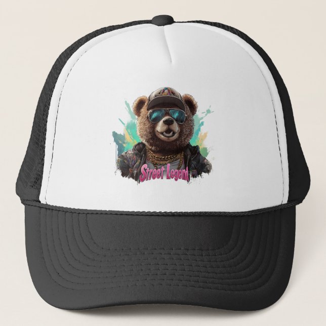 Street Legend Bear - Cool Graphic Design Trucker Hat (Front)