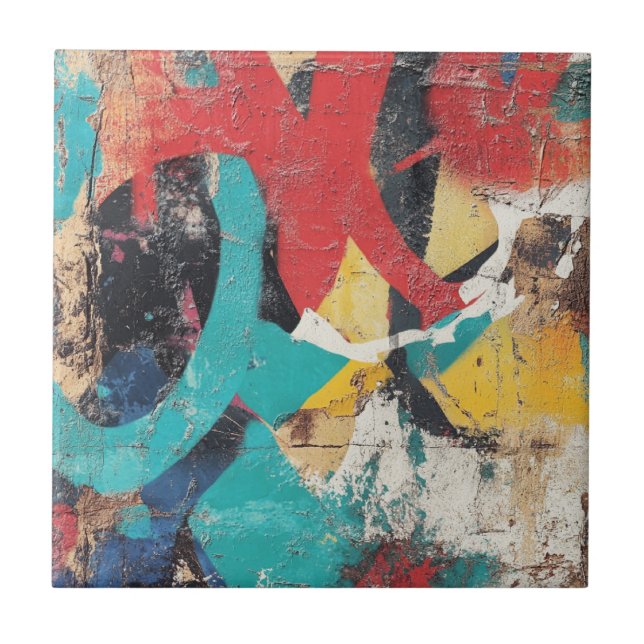 Street Mural with Layered Drips & Urban Color (3) Tile (Front)