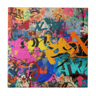 Street Mural with Layered Drips & Urban Color (6) Tile