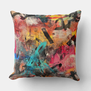 Street Mural with Layered Drips & Urban Color (7) Throw Pillow