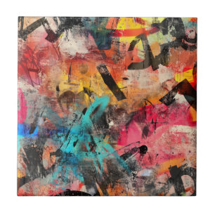 Street Mural with Layered Drips & Urban Color (7) Tile