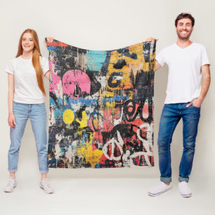 Street Mural with Layered Drips & Urban Color (8) Fleece Blanket