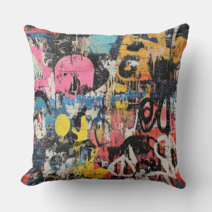 Street Mural with Layered Drips & Urban Color (8) Throw Pillow