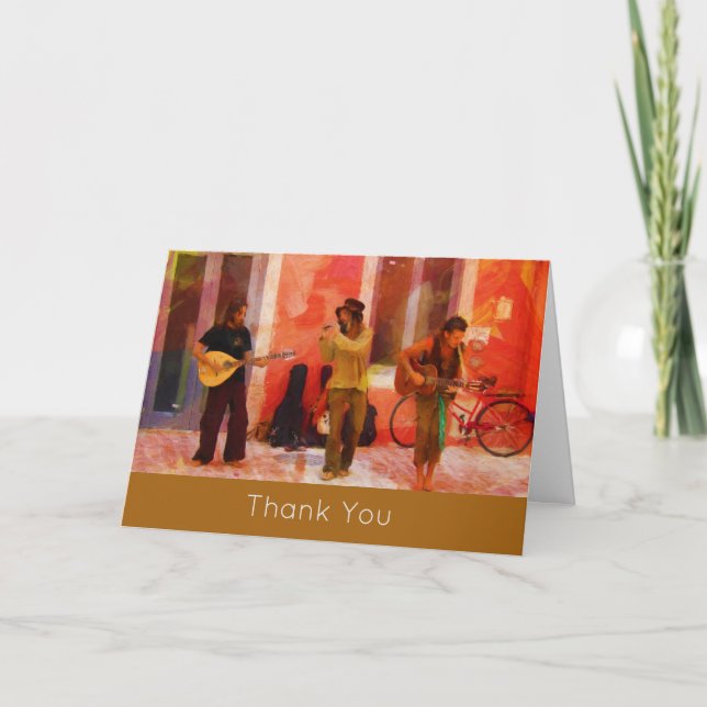Street Musicians Playing Together Thank You Card (Front)