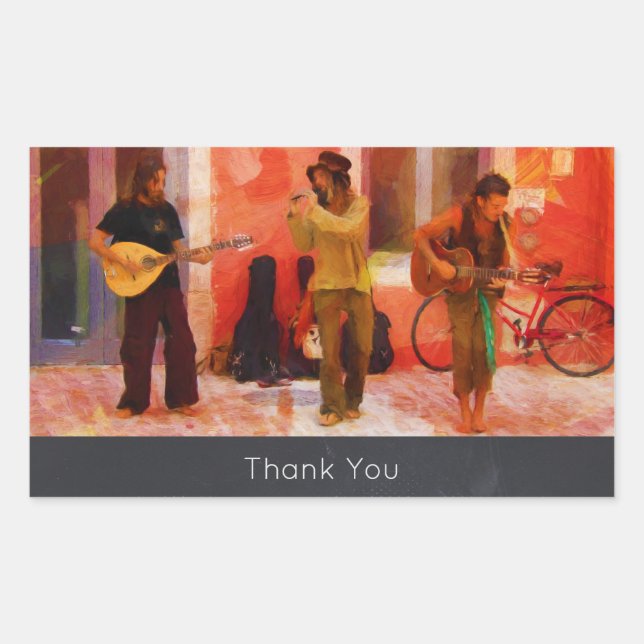 Street Musicians Playing Together Thank You Sticker (Front)