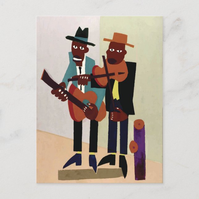 Street Musicians ~ Vintage American Art Postcard (Front)