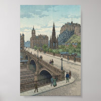 Street of Edinburgh Old Town Japanese Woodblock Pr