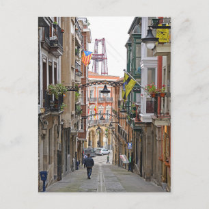 Street overlooking with the Vizcaya Bridge. Postcard