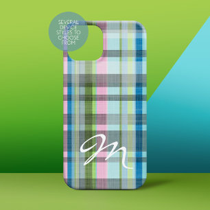 Street Plaid Pattern with monogram iPhone 15 Case