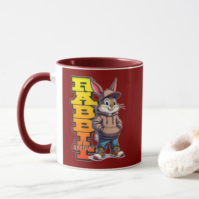 Street Rabbit – Urban Easter Bunny Design - caneca Mug (With Donut)