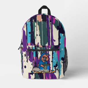 Street Raccoon Exploring Through A Trash Can Fun Printed Backpack