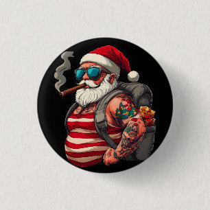 Street Rebel Tattooed Christmas Santa Claus 1 Inch Round Button