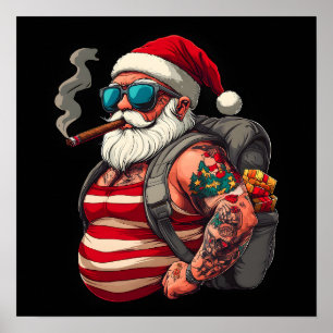 Street Rebel Tattooed Christmas Santa Claus Poster