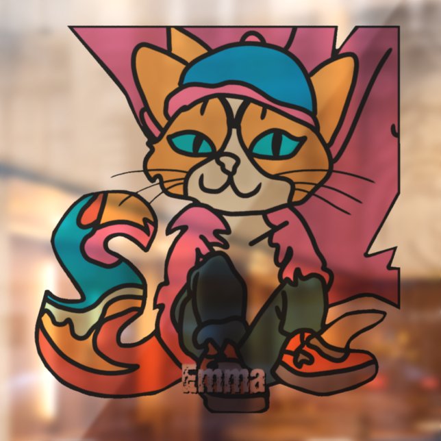 Street Retro Cat, Cap and Sneakers| Funny  Window Cling (Sheet 2)