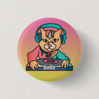 Street Retro Cat with Headphones | Funny 1 Inch Round Button