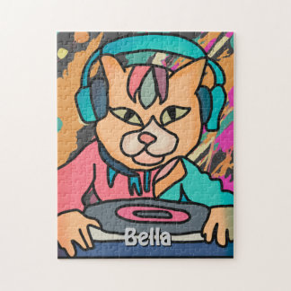 Street Retro Cat with Headphones | Funny Jigsaw Puzzle