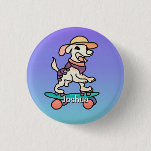Street Retro Dog on Skateboard Funny 1 Inch Round Button