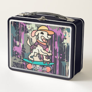 Street Retro Dog on Skateboard | Funny  Metal Lunch Box