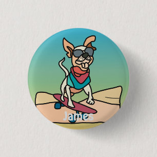 Street Retro Dog with Sunglasses on Skateboard 1 Inch Round Button