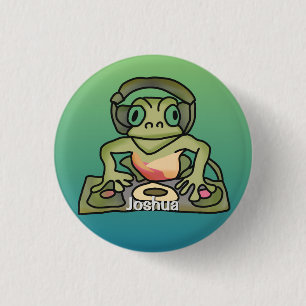 Street Retro Frog with Headphones   Funny 1 Inch Round Button