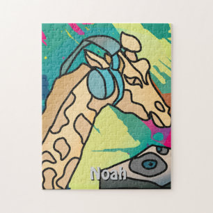 Street Retro Giraffe with Headphones Jigsaw Puzzle