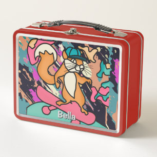 Street Retro Squirrel on Skateboard Funny Metal Lunch Box