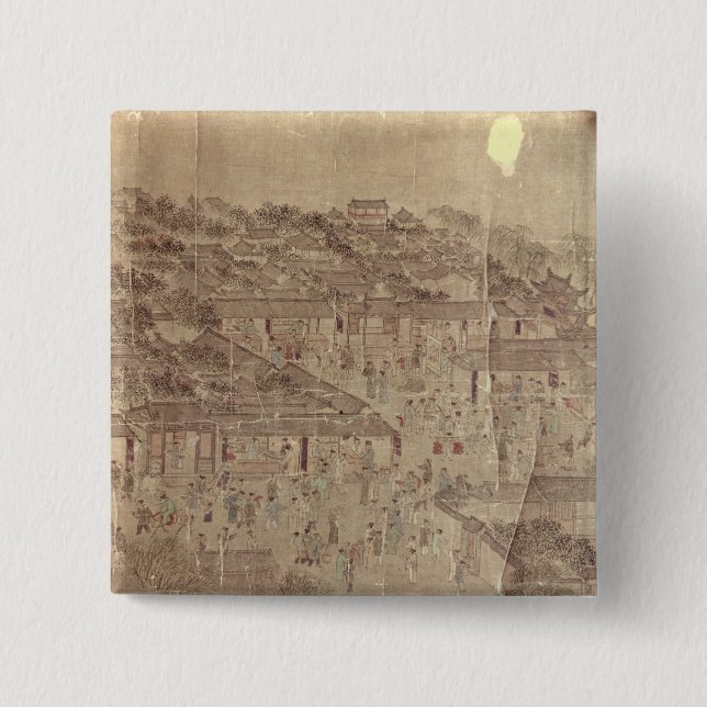 Street scene, Chinese, Ming Dynasty 2 Inch Square Button (Front)