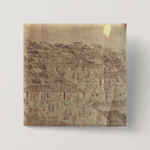 Street scene, Chinese, Ming Dynasty 2 Inch Square Button