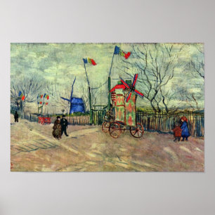 Street Scene In Montmartre Le Moulin À Poivre By  Poster