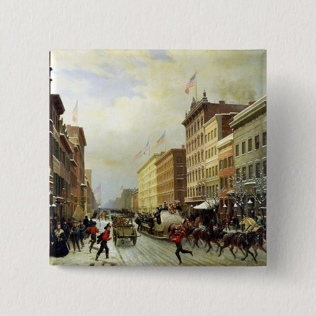 Street Scene in New York 2 Inch Square Button (Front)