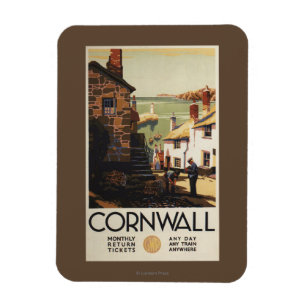Street Scene with Two Men Working Railway Magnet