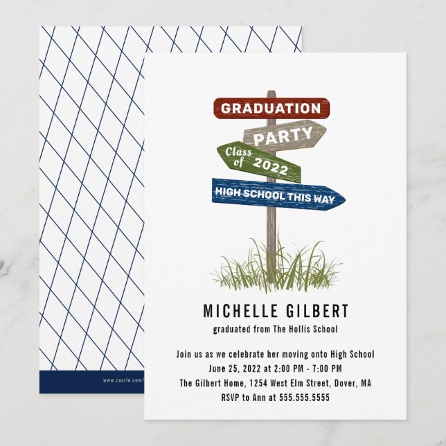 Street Sign 8th Grade Gradution Party Invitation (Front/Back)
